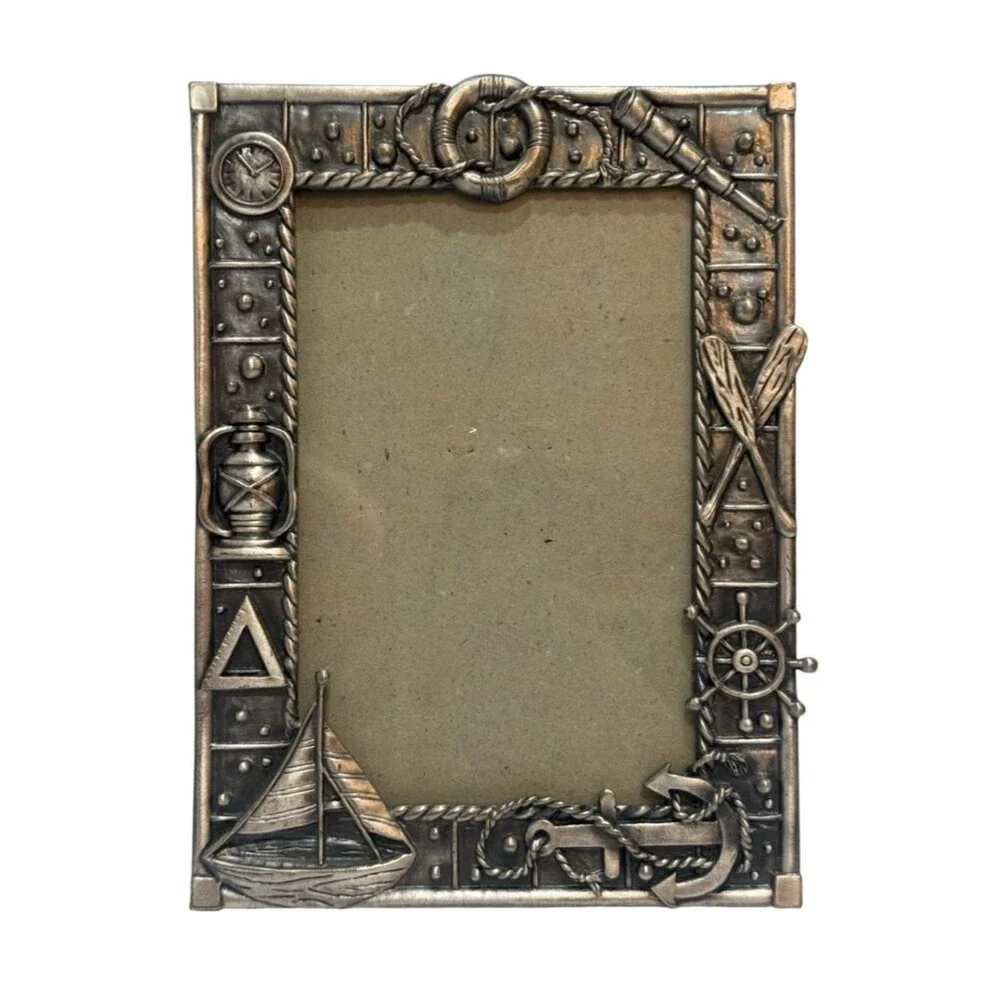 Vintage Sixtrees Nautical Silver Tone Metal Photo Picture Frame Velvet Back